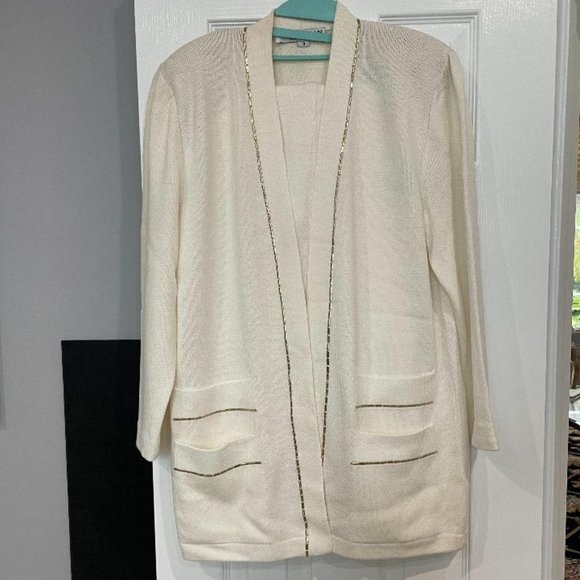 St John Santana Knit Pantsuit. Excellent . Size 10. Gold beaded trim. REDUCED! - Picture 1 of 5